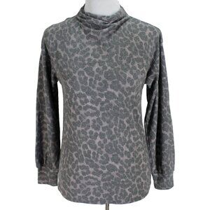 Beach Lunch Lounge Tanya Animal Print Top Size XS Gray Waffle Knit Long Sleeve